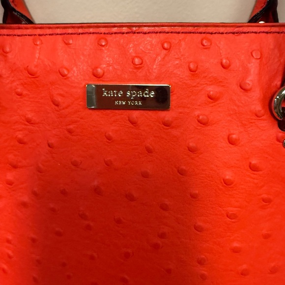 Kate Spade ostrich textured leather coral tote - Picture 2 of 12